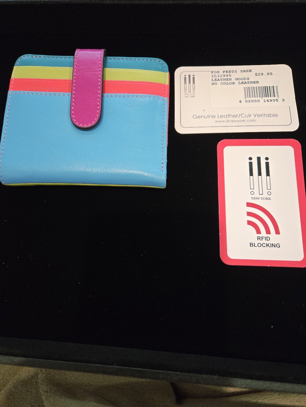 ili New York Colorblock Leather Wallet - Turquoise & Orange ,Lime Green, Blue - Picture 3 of 7